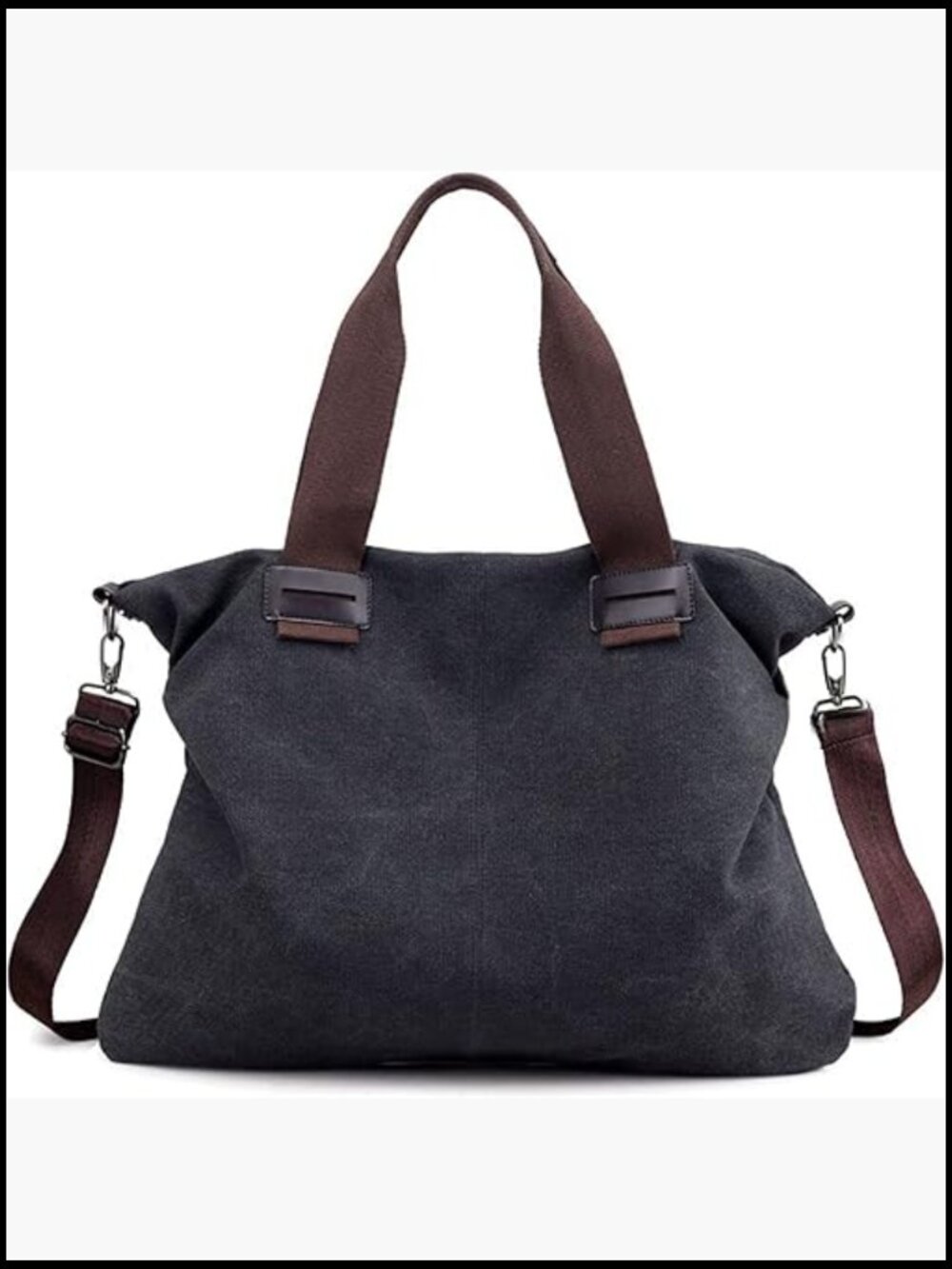 Everyday Charcoal Canvas Tote with Brown Straps